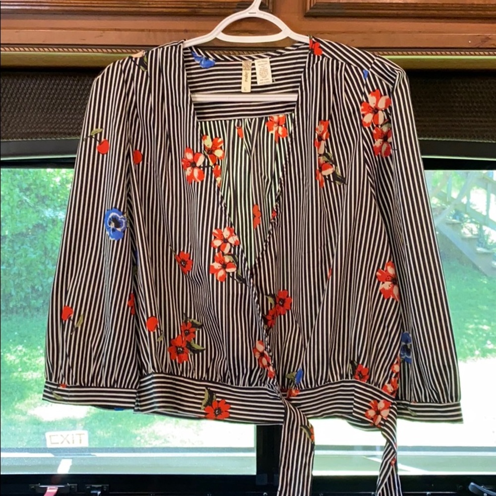 B&W Striped Floral Top